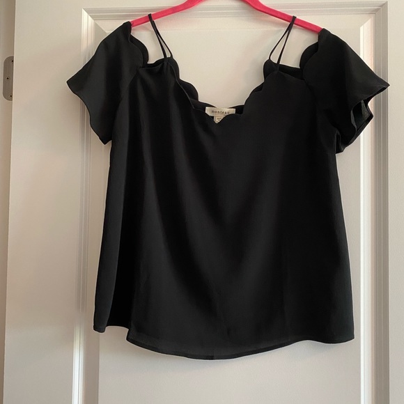 Monteau Black Scalloped Off The Shoulder Blouse - Picture 2 of 7